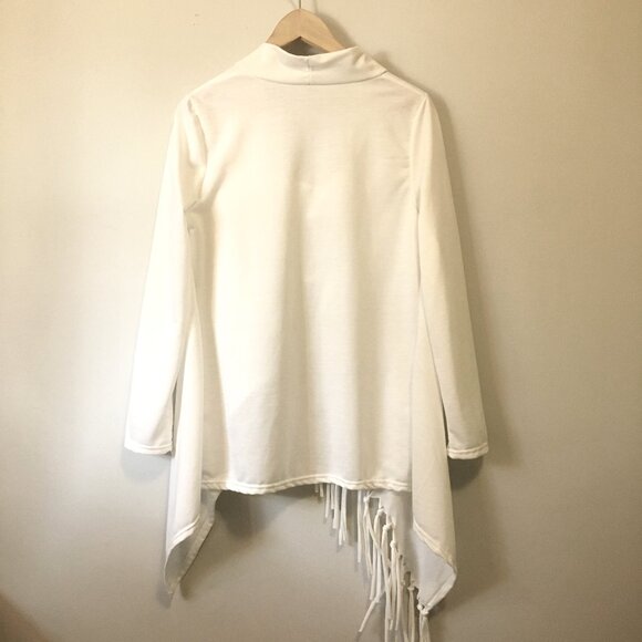 White Coastal Cowgirl Tassel Trimmed Cardigan Wrap - Picture 3 of 16